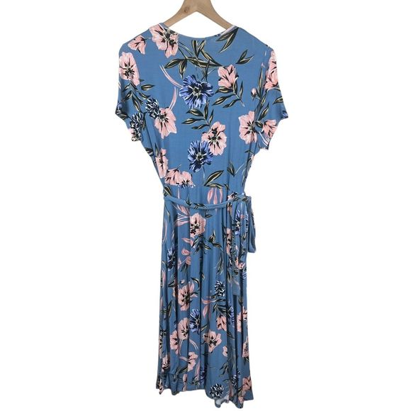 Yumi Kim Blue Floral Short Sleeve V Neck Joyful Maternity Wrap Midi Dress Medium - Picture 2 of 5